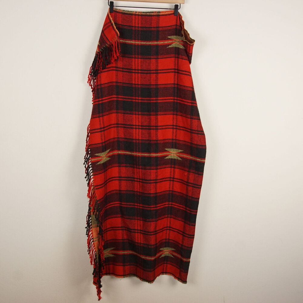 Pottery Barn 50 in x 50 in Red Black Tartan Plaid Fringe Throw Blanket - Picture 3 of 11